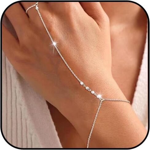 72ore Gold Hand Chain Bracelet Rhinestone Blingbling Bracelet Ring Hand Chain Fashion Jewelry for Women in Saudi Arabia