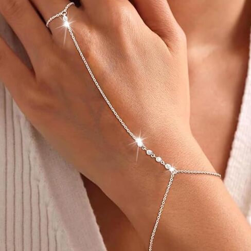 72ore Gold Hand Chain Bracelet Rhinestone Blingbling Bracelet Ring Hand Chain Fashion Jewelry for Women in Saudi Arabia