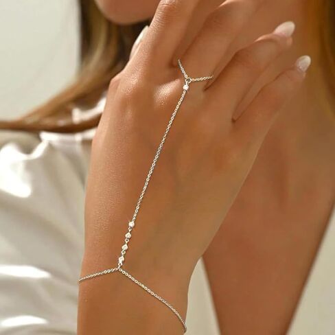 72ore Gold Hand Chain Bracelet Rhinestone Blingbling Bracelet Ring Hand Chain Fashion Jewelry for Women in Saudi Arabia