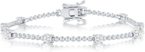 Beaux Bijoux Sterling Silver Round Simulated Diamond CZ Beaded Bracelet - Fine Bracelet - Hypoallergenic Bracelet for Women in Saudi Arabia