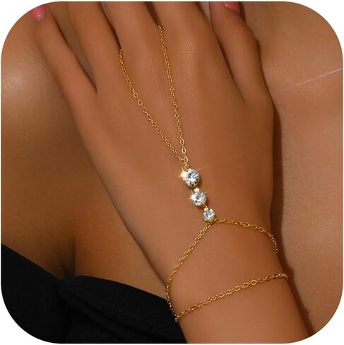 72ore Gold Hand Chain Bracelet Rhinestone Blingbling Bracelet Ring Hand Chain Fashion Jewelry for Women in Saudi Arabia