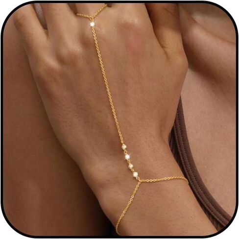 72ore Gold Hand Chain Bracelet Rhinestone Blingbling Bracelet Ring Hand Chain Fashion Jewelry for Women in Saudi Arabia
