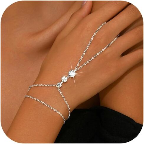 72ore Gold Hand Chain Bracelet Rhinestone Blingbling Bracelet Ring Hand Chain Fashion Jewelry for Women in Saudi Arabia