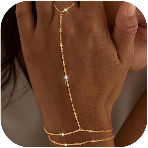 72ore Gold Hand Chain Bracelet Rhinestone Blingbling Bracelet Ring Hand Chain Fashion Jewelry for Women in Saudi Arabia