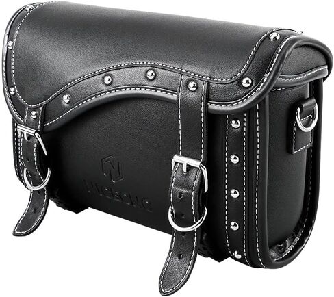 NICECNC Motorcycle Fork Bag Handlebar Bag, Star Rivet Style Vintage PU Leather Classic Cowhide Lines, Waterproof Universal Motorcycle Tool Storage Bag Sissy Bar Side Tail Frame Bag, Brown in Saudi Arabia