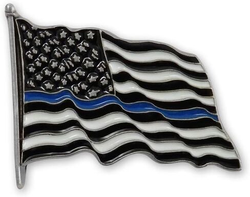 Thin Blue Line Pewter and Enamel American Flag Pin in Saudi Arabia