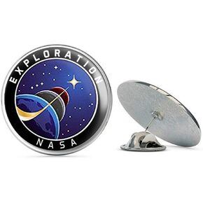 شعار استكشاف NASA مستدير (متعة الفضاء الختم) معدني 0.75 بوصة قبعة طية صدر السترة دبوس ربط دبوس خلفي in Kuwait
