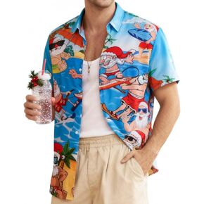 Christmas Shirts for Men Funny Santa Claus Pattern Button T-Shirt Males Ugly Xmas Holidays Polo Tee Tops in Saudi Arabia