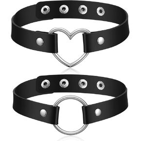 2Pcs Heart Choker Necklace for Women, Black PU Leather Punk Necklace, Adjustable Gothic Choker Collar for Women Gothic Accessories in Saudi Arabia
