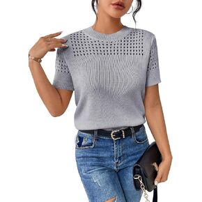 Short Sleeve Sweaters for Women 2026 Casual Crewneck Summer Shirts Lightweight Hollow Out Knit Sweater Tops in Saudi Arabia