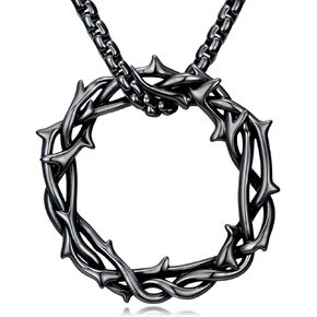 تاج الشوك قلادة للرجال 925 فضة الصليب قلادة قلادة مجوهرات الدينية المسيحية هدايا عيد الحب للرجال in Kuwait