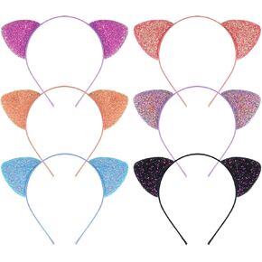6 Pcs Leopard Cat Ears Headbands Glitter Flocking Cat Ear Headband for Woman and Girls Party Supplies in Kuwait