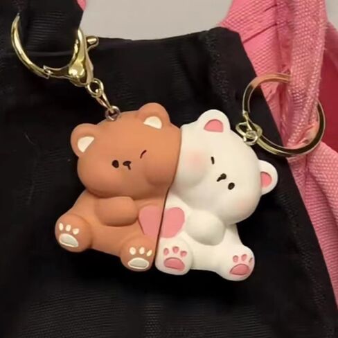 2PCS Cartoon Bear Magnetic Keychains for Couple Cute Bear Resin Keyrings Pendant Bag Hanging Key Chains,8 * 7 * 3cm in Saudi Arabia