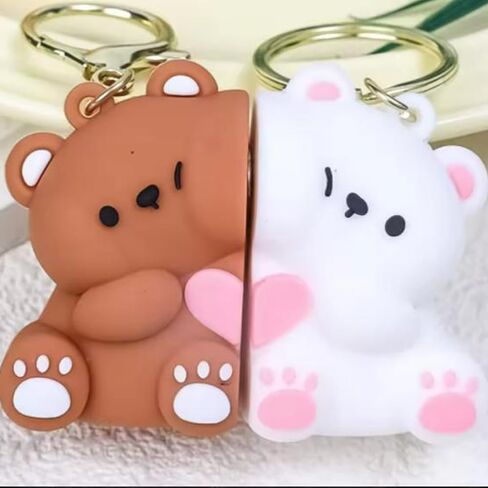 2PCS Cartoon Bear Magnetic Keychains for Couple Cute Bear Resin Keyrings Pendant Bag Hanging Key Chains,8 * 7 * 3cm in Saudi Arabia