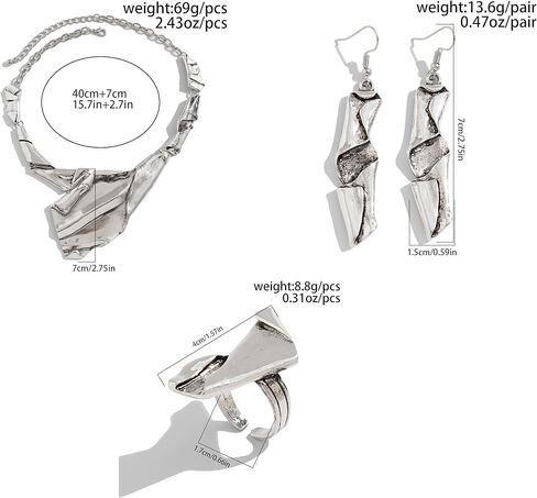 Women's punk irregular metal necklace, Statement shaped necklace, earrings & ring sets for women, punk jewelry gifts in Saudi Arabia