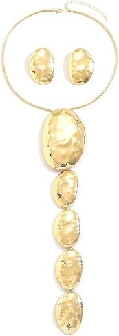 Chunky Gold Necklace Earring Set for Women Exaggerated Geometric Hammered Earrings Pendant Necklaces Trendy Jewelry Set for Party in Saudi Arabia