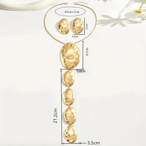 Chunky Gold Necklace Earring Set for Women Exaggerated Geometric Hammered Earrings Pendant Necklaces Trendy Jewelry Set for Party in Saudi Arabia