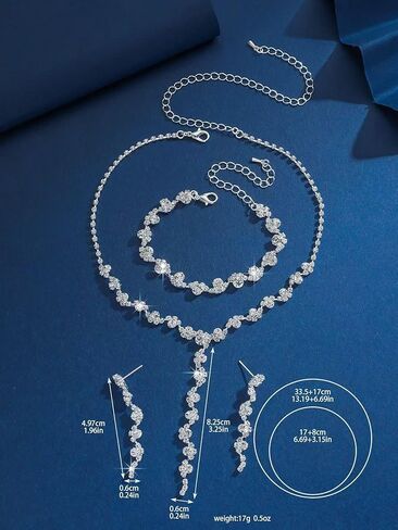 Rhinestone Jewelry Set for Women Elegant Sparkly Rhinestone Necklace Earrings Bracelet Crystal Bridal Wedding Prom Party Jewelry Set in Saudi Arabia