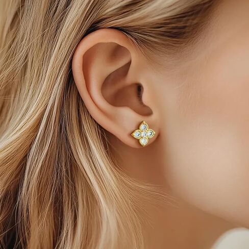 RAYSAM Gold Studs Earrings for Women 14K Gold Earrings for Women Cubic Zirconia Flower Studs Earring for womens A Bloom of Sparkle and Light Flower Cubic Zirconia Stud Earring for Womens 12.5mm in Saudi Arabia