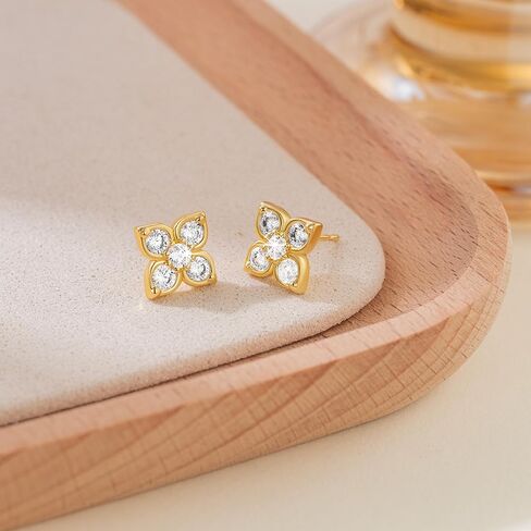 RAYSAM Gold Studs Earrings for Women 14K Gold Earrings for Women Cubic Zirconia Flower Studs Earring for womens A Bloom of Sparkle and Light Flower Cubic Zirconia Stud Earring for Womens 12.5mm in Saudi Arabia