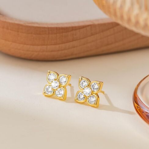 RAYSAM Gold Studs Earrings for Women 14K Gold Earrings for Women Cubic Zirconia Flower Studs Earring for womens A Bloom of Sparkle and Light Flower Cubic Zirconia Stud Earring for Womens 12.5mm in Saudi Arabia