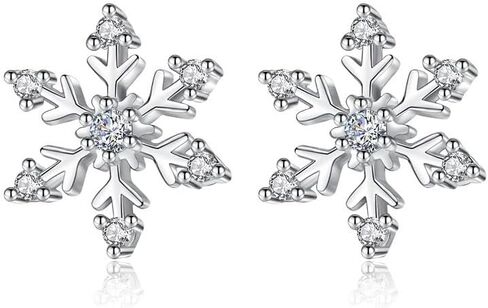 Christmas Snowflake Stud Earrings for Women,Hypoallergenic 925 Silver Tiny Snowflake Earrings Sparkling Rhinestone Snow flake Xmas Festive Jewelry Chrismas Stocking Stuffers Accessories in Saudi Arabia