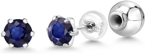 أقراط Gem Stone King Blue Sapphire النسائية من البلاتين (1.12 قيراط، حجر ميلاد الأحجار الكريمة، دائري 5 مم) in Saudi Arabia