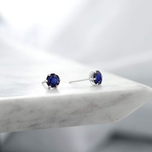 أقراط Gem Stone King Blue Sapphire النسائية من البلاتين (1.12 قيراط، حجر ميلاد الأحجار الكريمة، دائري 5 مم) in Saudi Arabia