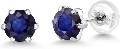 أقراط Gem Stone King Blue Sapphire النسائية من البلاتين (1.12 قيراط، حجر ميلاد الأحجار الكريمة، دائري 5 مم) in Saudi Arabia