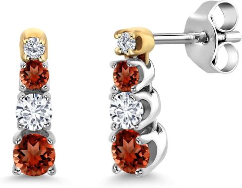 Gem Stone King 0.53 Cttw Red Garnet White Lab Grown Diamond and Created Moissanite Earrings for Women | 925 Silver and 10K Yellow Gold | Fine Jewelry Gifts for Her Mom Women Wife in Saudi Arabia