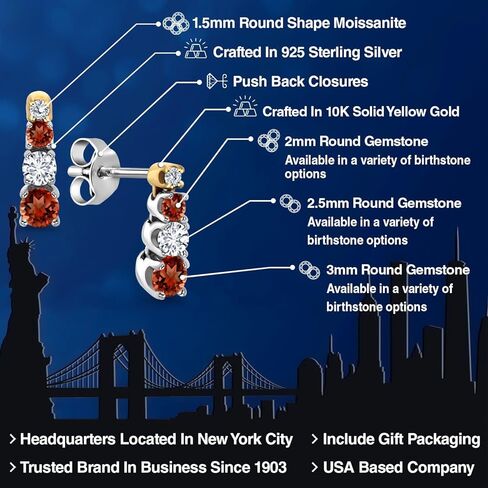 Gem Stone King 0.53 Cttw Red Garnet White Lab Grown Diamond and Created Moissanite Earrings for Women | 925 Silver and 10K Yellow Gold | Fine Jewelry Gifts for Her Mom Women Wife in Saudi Arabia