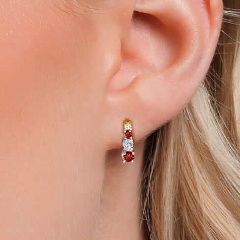 Gem Stone King 0.53 Cttw Red Garnet White Lab Grown Diamond and Created Moissanite Earrings for Women | 925 Silver and 10K Yellow Gold | Fine Jewelry Gifts for Her Mom Women Wife in Saudi Arabia