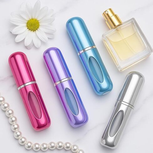 زجاجة عطر صغيرة قابلة لإعادة الملء، بخاخ عطر قابل لإعادة الملء، علبة مضخة لإعادة التعبئة للسفر والخروج (أسود، وردي، أزرق فاتح، ذهبي) in Kuwait