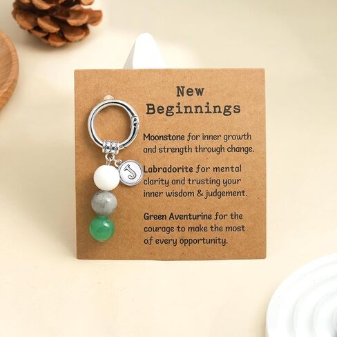 Nanafast Crystals Keychain Gift for New Beginnings, 12MM Healing Crystals Stones Keychain with Initial Charm in Saudi Arabia