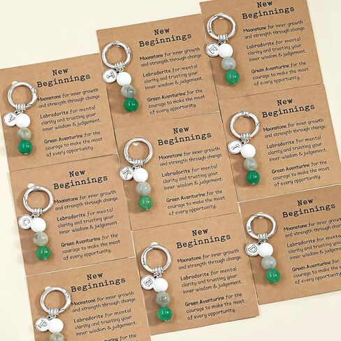 Nanafast Crystals Keychain Gift for New Beginnings, 12MM Healing Crystals Stones Keychain with Initial Charm in Saudi Arabia