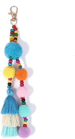 1x Pompoms Keychain Fluffy Ball Boho Keychain Long Key Ring with Tassel Handbag Tote Bag Pendant Accessories in Saudi Arabia