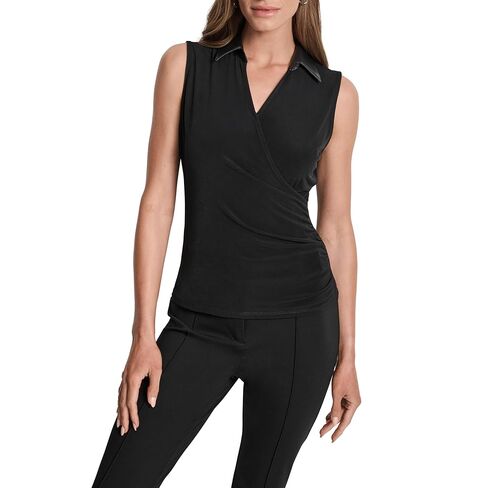 DKNY Womens Sleeveless Collared V-Neck Blouse in Saudi Arabia