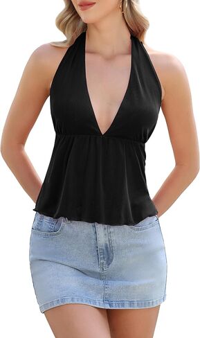 Women's Sexy Halter Going Out Polka Dot Mesh Sheer Top Open Back Deep V Neck Sleeveless Crop Tank Tops in Saudi Arabia