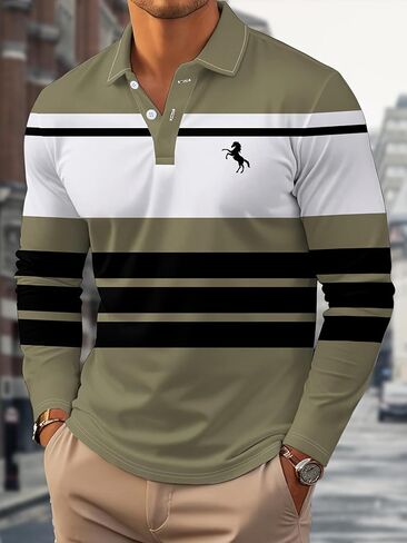 Men's Polo Shirts Golf Long Sleeve Collared Shirt Striped Performance Dry Fit, S-2XL in Saudi Arabia