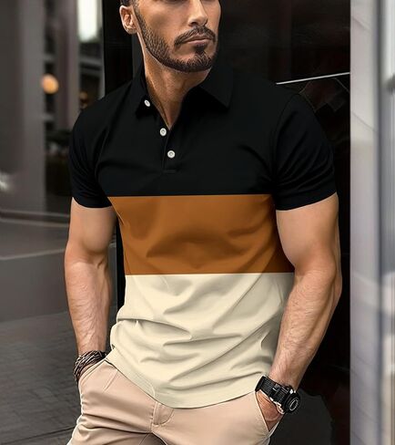 Men Short Sleeve Polo Shirt: Dri Fit Color Block Golf Clothes Moisture Wicking in Saudi Arabia