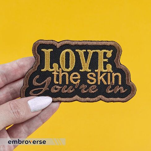 EMBROVERSE Love The Skin You're in Embroidered Patch - Melanin Shades Black Queen Iron-On - Empowering Melanin Beauty Accessory, Size: 3.8 x 2.1 inches in Saudi Arabia