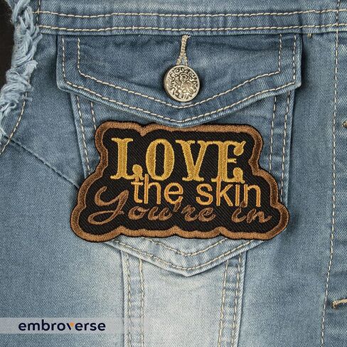 EMBROVERSE Love The Skin You're in Embroidered Patch - Melanin Shades Black Queen Iron-On - Empowering Melanin Beauty Accessory, Size: 3.8 x 2.1 inches in Saudi Arabia
