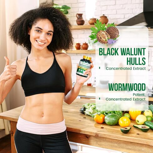 10 in 1 Wormwood Capsules - 90 Capsules Supplement, Black Walnut Hulls, Cloves, Black Pepper, Turmeric Curcumin Root, Peppermint Leaf, Supports Cut Health & Digestive Balance in Saudi Arabia