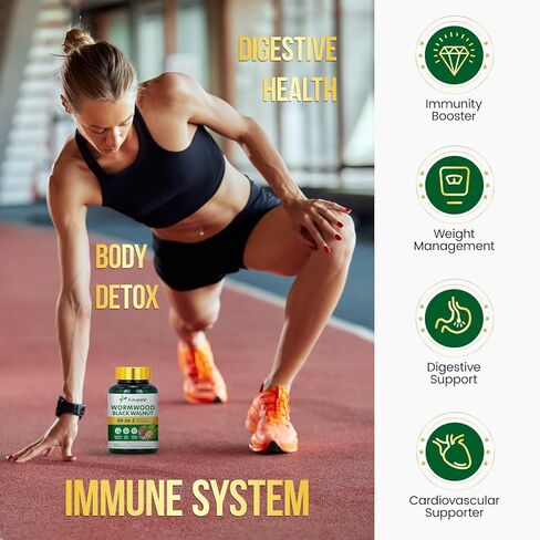 10 in 1 Wormwood Capsules - 90 Capsules Supplement, Black Walnut Hulls, Cloves, Black Pepper, Turmeric Curcumin Root, Peppermint Leaf, Supports Cut Health & Digestive Balance in Saudi Arabia