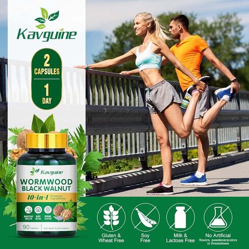10 in 1 Wormwood Capsules - 90 Capsules Supplement, Black Walnut Hulls, Cloves, Black Pepper, Turmeric Curcumin Root, Peppermint Leaf, Supports Cut Health & Digestive Balance in Saudi Arabia