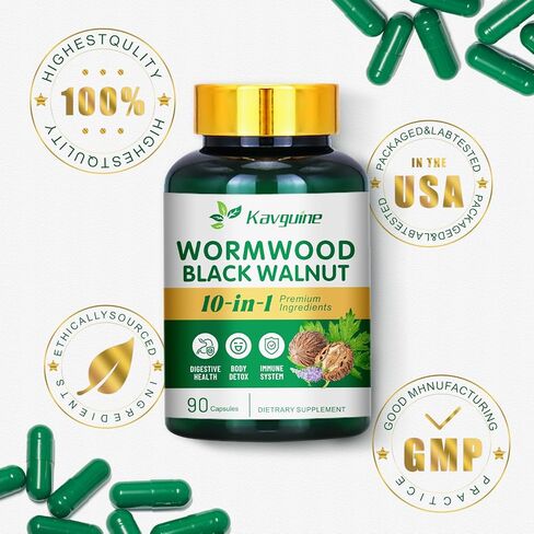 10 in 1 Wormwood Capsules - 90 Capsules Supplement, Black Walnut Hulls, Cloves, Black Pepper, Turmeric Curcumin Root, Peppermint Leaf, Supports Cut Health & Digestive Balance in Saudi Arabia