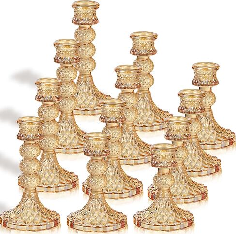 Mumufy 12 Pack Glass Taper Candle Holders Candlestick Holder Fit 0.8 Inch Candles 4'' 5'' 6'' 8'' Tall Crystal Decorative Candlestick Stand Centerpiece for Table Wedding Dining Party (Gold) in Saudi Arabia