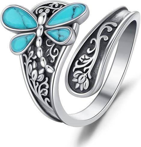 Sterling Silver Turquoise Rings for Women Vintage Spoon Rings for Men Adjustable Feather Rings Boho Thumb Rings Antique Statement Ring Jewelry Gifts in Saudi Arabia