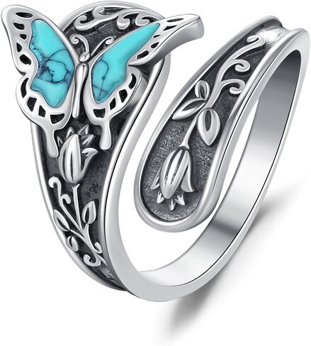 Sterling Silver Turquoise Rings for Women Vintage Spoon Rings for Men Adjustable Feather Rings Boho Thumb Rings Antique Statement Ring Jewelry Gifts in Saudi Arabia