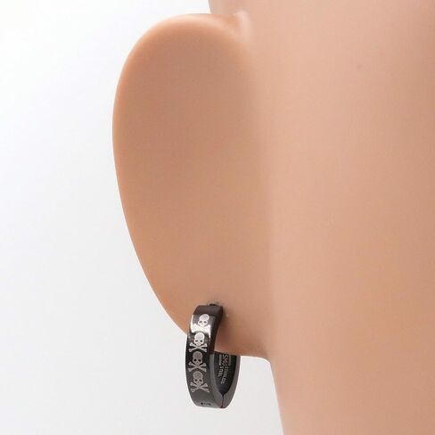 Stainless Steel Cross Bone Skulls Black Hoop Men Earrings 16mm in Saudi Arabia